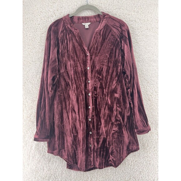 Cato Women's Size Large Button Down Velvet Shirt Long Sleeve Crushed Pocket - Picture 1 of 8